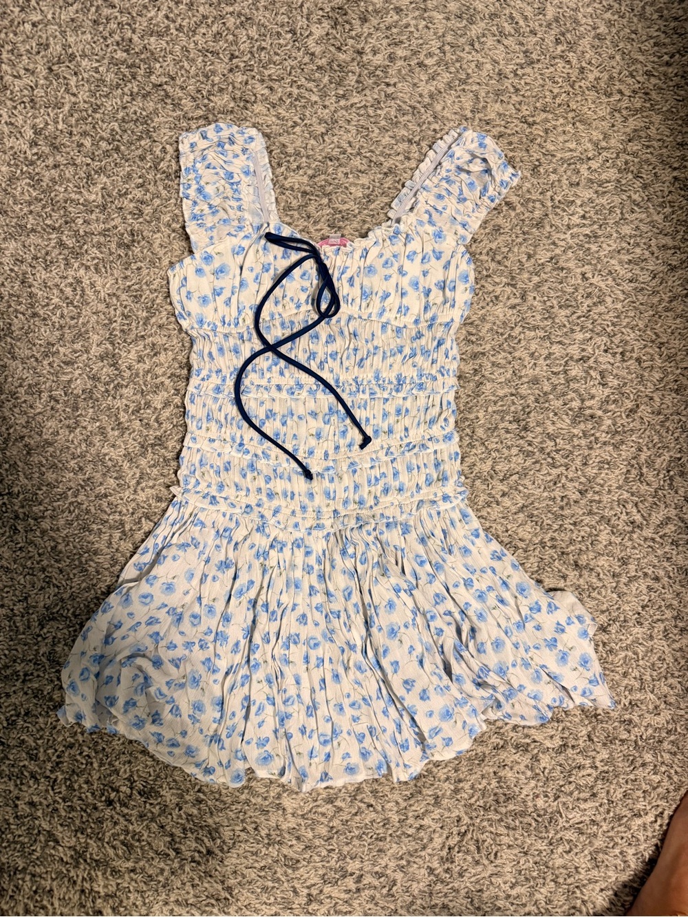 Smocked Blue Floral Mini Dress